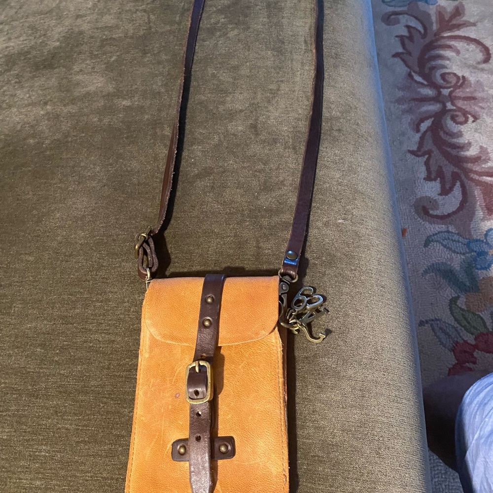 A.S.98 Tan and Brown Leather Crossbody Bag with Adjustable Strap